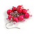 Deep Pink Wooden Bead Cluster Drop Earrings in Silver Tone - 55mm Long - view 6