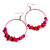 Large Glass, Shell, Wood Bead Hoop Earrings In Silver Tone (Deep Pink, Baby Pink) - 75mm Long - view 5