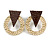 Statement Hammered Round Geometric Clip-On Earrings In Gold/ Dark Brown Tone - 35mm Long - view 3
