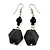 Long Black Faceted Acrylic/ Glass Bead Drop Earrings with Silver Tone Closure - 60mm Long - view 3