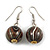 Brown/ Black/ White Colour Fusion Wood Bead Drop Earrings with Silver Tone Closure - 40mm Long