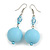 Large Pastel Blue Resin/ Sky Blue Glass Bead Ball Drop Earrings In Silver Tone - 70mm Long