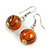 Orange/ Black/ Golden Colour Fusion Wood Bead Drop Earrings with Silver Tone Closure - 40mm Long - view 3
