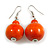 Orange Wood Bead Drop Earrings - 50mm Long - view 4
