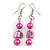 Deep Pink Glass and Magenta Shell Bead Drop Earrings with Silver Tone Closure - 6cm Long - view 3