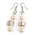 Cream Glass and Antique White Shell Bead Drop Earrings with Silver Tone Closure - 6cm Long