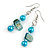 Turquoise Blue Glass and Shell Bead Drop Earrings with Silver Tone Closure - 6cm Long
