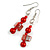 Red Glass and Shell Bead Drop Earrings with Silver Tone Closure - 6cm Long