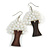 White Glass Bead Brown Wood Tree Drop Earrings - 70mm Long