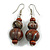 Brown/ Black/ White Colour Fusion Wood Bead Drop Earrings with Silver Tone Closure - 55mm Long