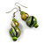 Green/ Black/ Golden Colour Fusion Wood Bead Drop Earrings with Silver Tone Closure - 55mm Long - view 5
