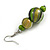 Green/ Black/ Golden Colour Fusion Wood Bead Drop Earrings with Silver Tone Closure - 55mm Long - view 7
