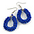 Royal Blue Glass Bead Loop Drop Earrings In Silver Tone - 60mm Long - view 3