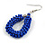 Royal Blue Glass Bead Loop Drop Earrings In Silver Tone - 60mm Long - view 4