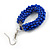 Royal Blue Glass Bead Loop Drop Earrings In Silver Tone - 60mm Long - view 5