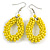 Lemon Yellow Glass Bead Loop Drop Earrings In Silver Tone - 60mm Long