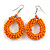 Orange Glass Bead Loop Drop Earrings In Silver Tone - 60mm Long
