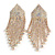 Statement Bridal AB Crystal Chandelier Tassel Drop Earrings In Gold Tone - 80mm Long - view 8
