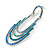 Blue/ Teal/ Azure Crystal Cascade Drop Earrings In Rhodium Plated Metal - 60mm Long - view 3