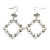 Square White Faux Pearl Bead, Clear CZ Bow Drop Earrings In Silver Tone Metal - 60mm Long - view 3
