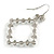Square White Faux Pearl Bead, Clear CZ Bow Drop Earrings In Silver Tone Metal - 60mm Long - view 5
