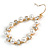 Oval White Glass Pearl Bead, Clear CZ Hoop Drop Earrings In Gold Tone Metal - 55mm Long - view 4