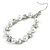 Oval White Glass Pearl Bead, Clear CZ Hoop Drop Earrings In Silver Tone Metal - 55mm Long - view 4