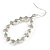 Oval White Glass Pearl Bead, Clear CZ Hoop Drop Earrings In Silver Tone Metal - 55mm Long - view 5
