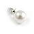 White Faux Pearl Clear Crystal Transformer Drop/ Stud Earrings In Silver Tone - 50mm Long/ 9mm Stud Bead - view 7