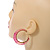 Trendy Peach/ Magenta Floral Print Acrylic Hoop Earrings In Gold Tone - 43mm Diameter - Medium - view 3