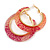 Trendy Peach/ Magenta Floral Print Acrylic Hoop Earrings In Gold Tone - 43mm Diameter - Medium - view 4
