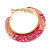 Trendy Peach/ Magenta Floral Print Acrylic Hoop Earrings In Gold Tone - 43mm Diameter - Medium - view 6