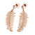 Rose Gold Tone Clear Crystal Delicate Feather Drop Earrings - 50mm Long