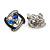 Marcasite Square Blue/ Clear Crystal, White Faux Peal Clip On Earrings In Antique Silver Tone - 20mm L - view 5