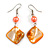 Orange Shell Bead Drop Earrings In Silver Tone - 60mm Long