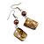 Khaki Brown Shell Bead Drop Earrings In Silver Tone - 60mm Long - view 3