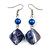 Blue Shell Bead Drop Earrings In Silver Tone - 60mm Long