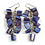 Blue Purple Shell Composite Cluster Dangle Earrings in Silver Tone - 70mm L