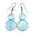 Light Blue Double Shell Drop Earrings In Silver Tone - 50mm Long
