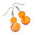 Orange Double Shell Drop Earrings In Silver Tone - 50mm Long - view 3