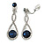 Bridal/ Prom/ Wedding Montana Blue/ Clear Austrian Crystal Infinity Drop Clip On Earrings In Silver Tone - 50mm Long - view 2