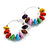 30mm Multicoloured Wood Bead Hoop Earrings In Silver Tone