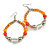 Orange/ Silver/ Transparent Ceramic/ Glass Bead Hoop Earrings In Silver Tone - 80mm Long