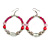 Fuchsia/ Pink/ Transparent Ceramic/ Glass Bead Hoop Earrings In Silver Tone - 80mm Long - view 3