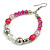 Fuchsia/ Pink/ Transparent Ceramic/ Glass Bead Hoop Earrings In Silver Tone - 80mm Long - view 4