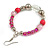 Fuchsia/ Pink/ Transparent Ceramic/ Glass Bead Hoop Earrings In Silver Tone - 80mm Long - view 5
