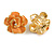 Pastel Orange Enamel Rose Flower Clip On Earrings In Gold Tone - 23mm Diameter - view 4