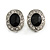 Black/ Clear Crystal Oval Clip On Earrings In Silver Tone - 17mm Tall - view 2