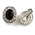 Black/ Clear Crystal Oval Clip On Earrings In Silver Tone - 17mm Tall - view 4