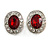 Ruby Red/ Clear Crystal Oval Clip On Earrings In Silver Tone - 17mm Tall - view 3